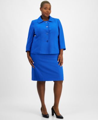 Plus Size Button-Front Boxy Jacket & Sheath Dress Set
