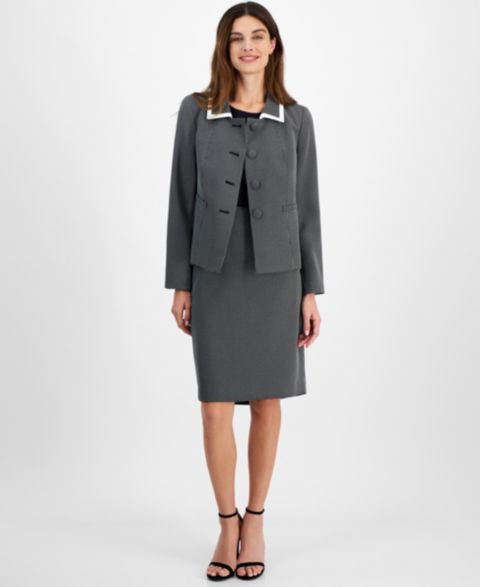 Женские юбки Le Suit Seamed Birdseye Tweed 2 Piece Skirt Suit, цвет: Чёрный / Ванильный ледяной
