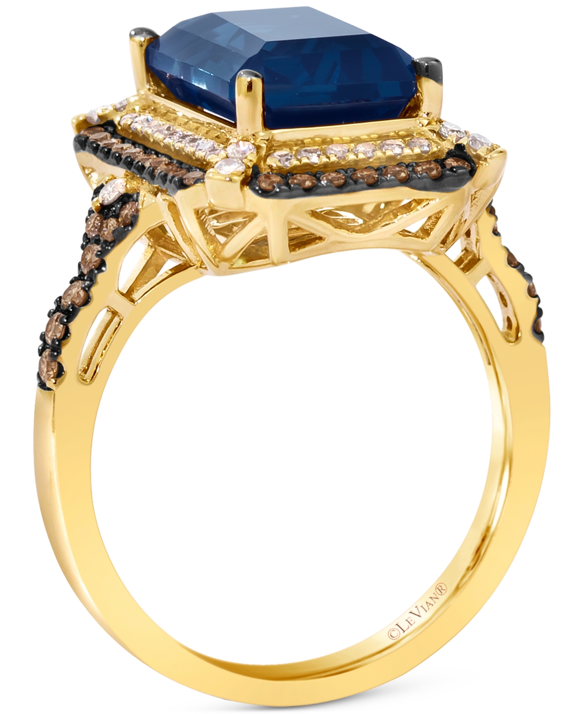 Le Vian Deep Sea Blue Topaz (3-7/8 Ct. T.w.) & Diamond (5/8 Ct. T.w.) Double Halo Ring In 14k Rose Gold (als In Blue