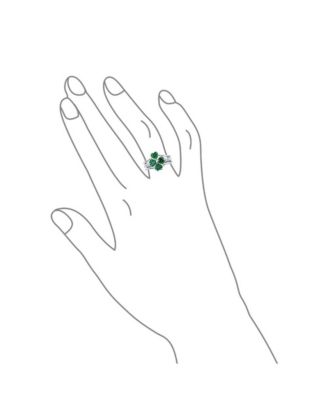 St Patrick Shamrock Irish Green CZ Flower Lucky Four Leaf Clover Inset Ring Set Sterling Silver Cubic Zirconia