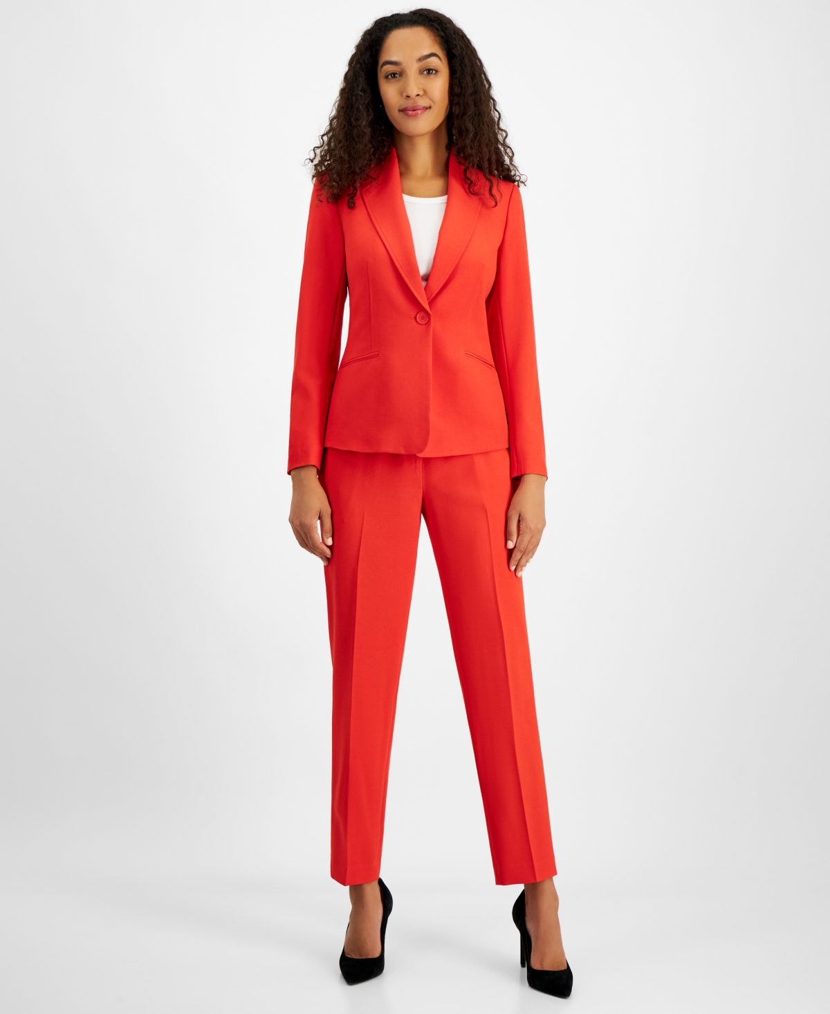 Shop Le Suit Women's One-button Straight-leg Pantsuit, Regular & Petite In Ruby