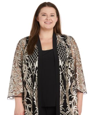 Plus Size Embroidered Duster Jacket, Tank and Pants 3-Pc. Set