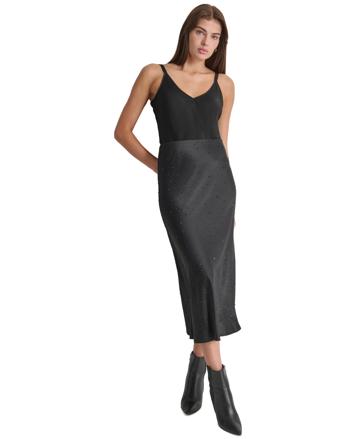 Dkny Jeans Women's Rhinestone Midi Slip Skirt