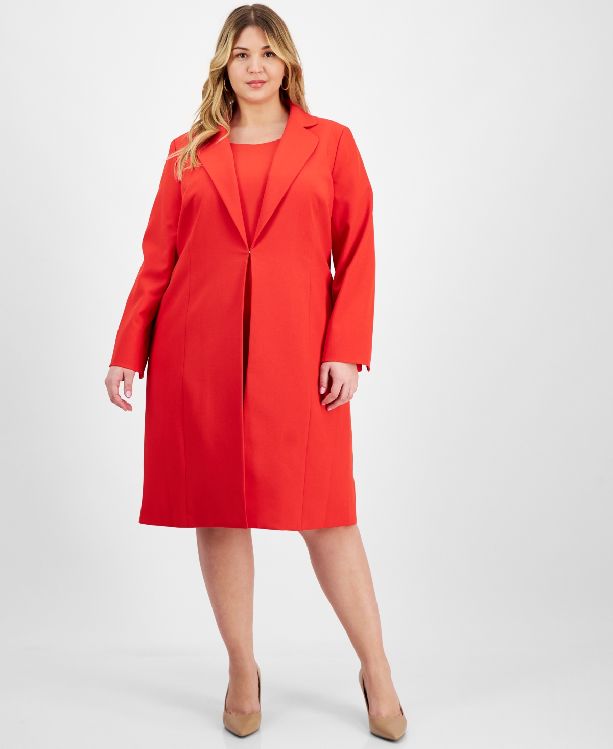 Plus Size Elongated Blazer Dress Suit - Light Blossom