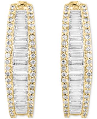 EFFY&reg; Lab Grown Diamond Baguette & Round Hoop Earrings (2-3/8 ct. t.w.) in 14k White or Yellow Gold