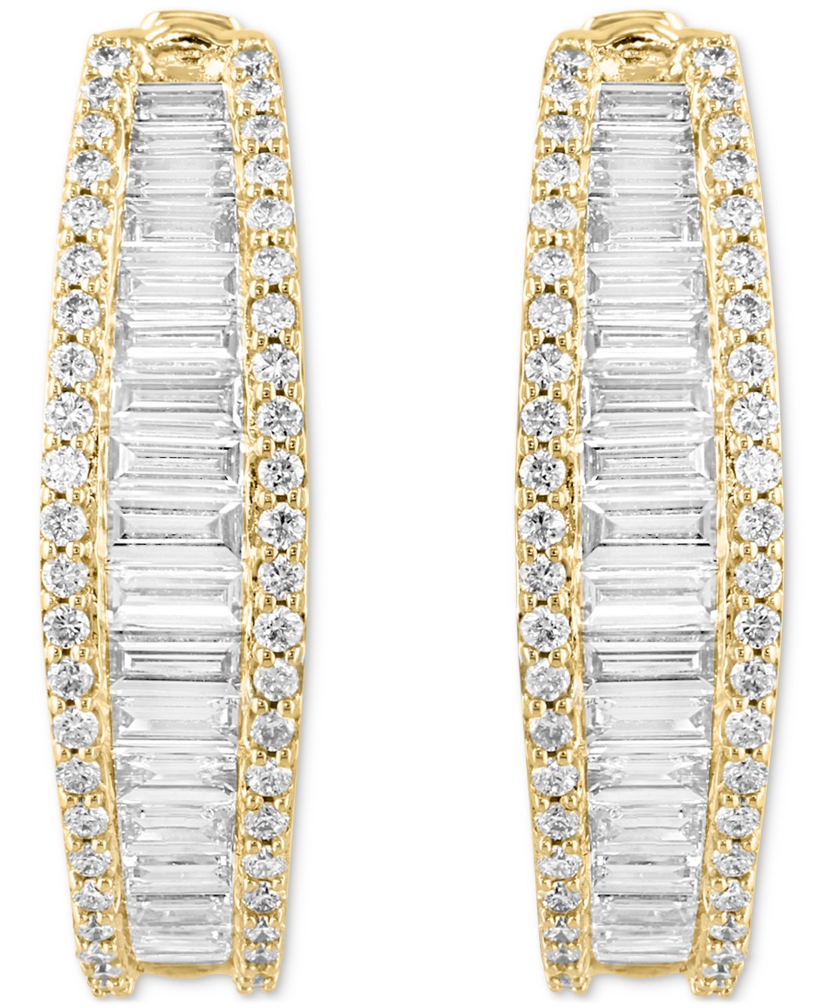 Effy Collection Effy Lab Grown Diamond Baguette & Round Hoop Earrings (2-3/8 Ct. T.w.) In 14k White Or Yellow Gold In Yellow Gold
