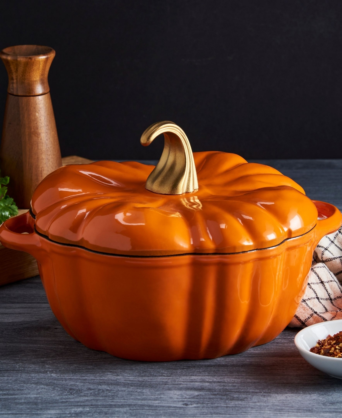 Smith and Clark Iron Works Enameled Cast Iron 4-Qt Pumpkin Dutch Oven