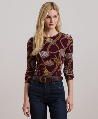ラルフ・ローレン Lauren Ralph Lauren Petite Belting-Print Cotton Long-Sleeve Tee レデ Lauren Ralph Lauren Petite Belting-Print Cotton Long-Sleeve