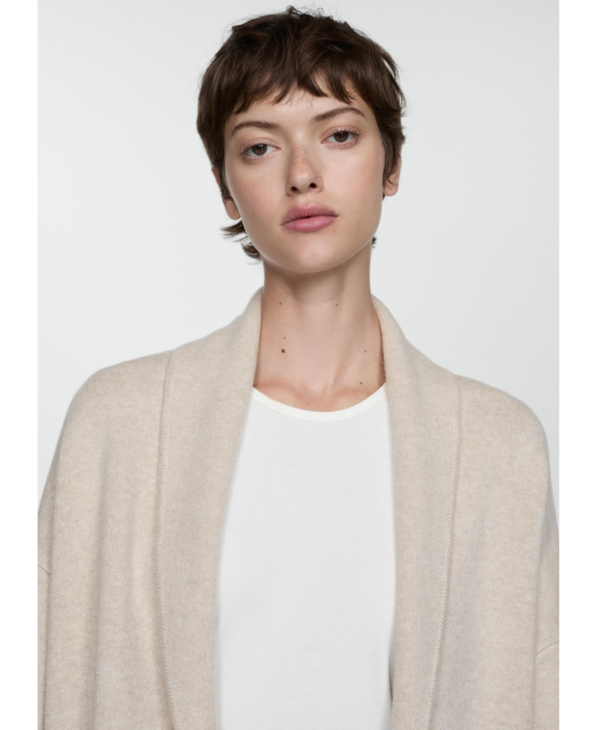 Mango Women's Pockets Detail Oversized Knitted Coat -Pastel Gray