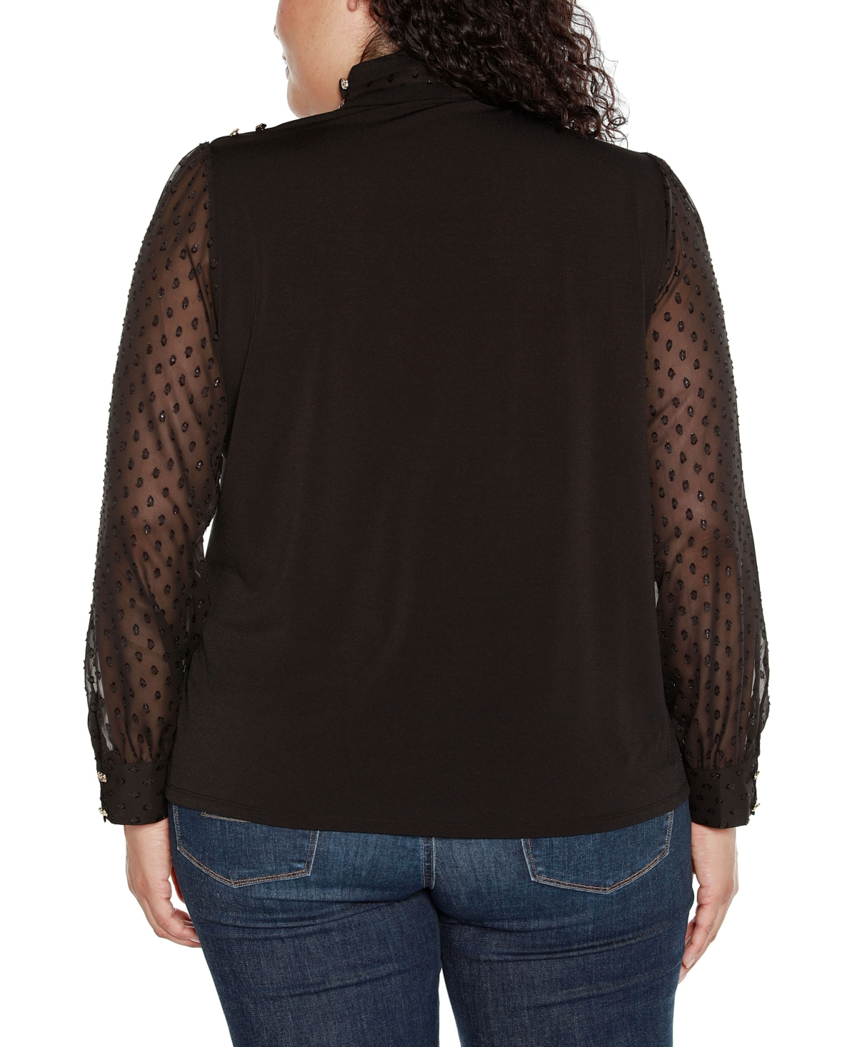 BelldiniLabel Plus Size Clip-Dot Chiffon Sleeve Knit Blouse - Black/Gold
