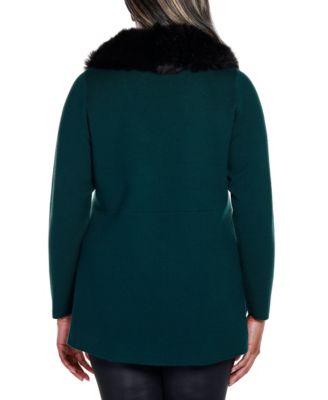 Black Label Plus Size Faux Fur Collar Cardigan