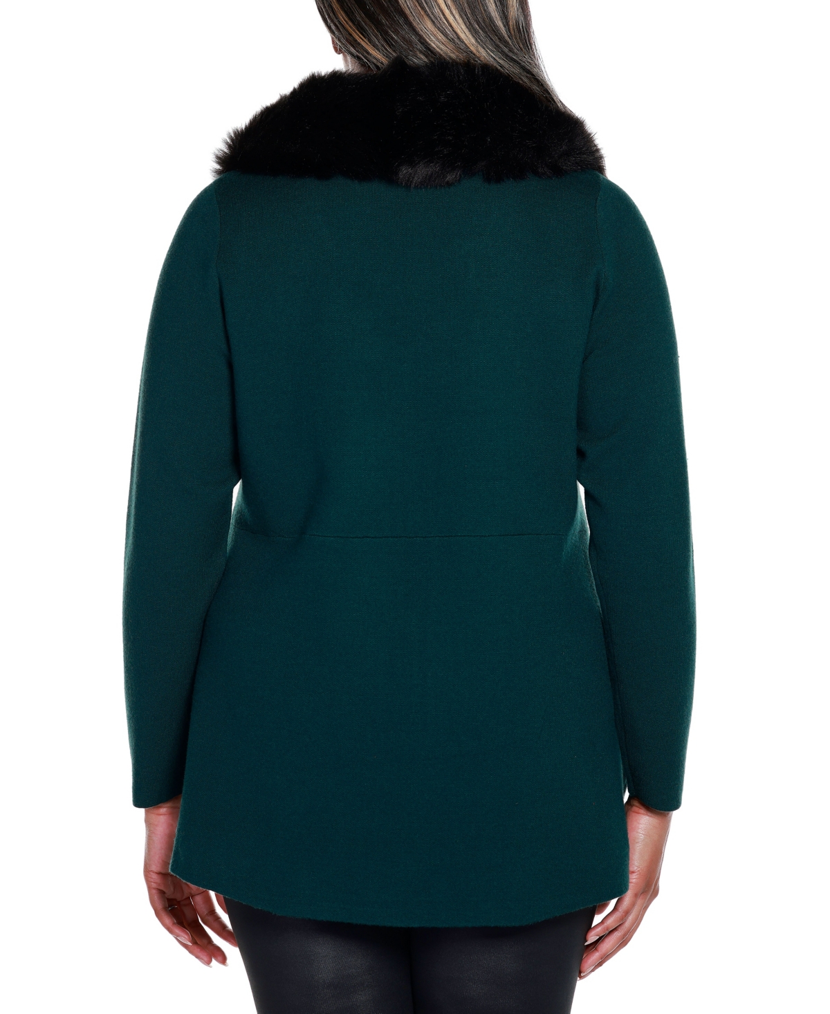 Belldini Black Label Plus Size Faux Fur Collar Cardigan -Black