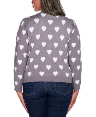 Plus Size Hearts Jacquard Cardigan Sweater