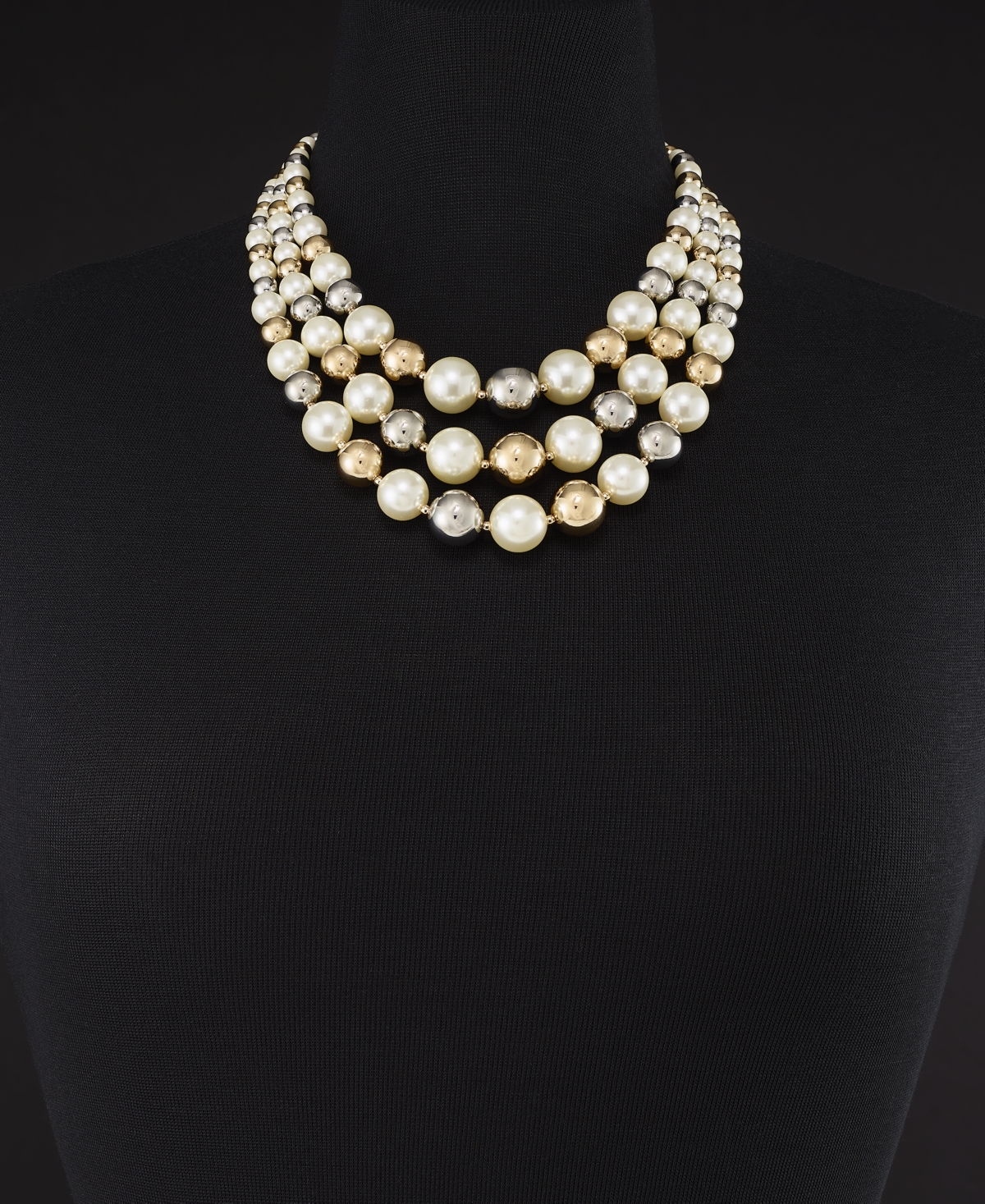 Charter Club Two-Tone Imitation Pearl Layered Collar Necklace, + extender, Created for Macy's