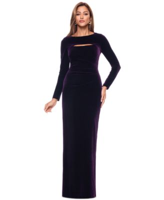 XSCAPE - Women's Boat-Neck Long-Sleeve Ruched Velvet Dress