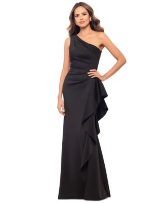 Petite Gathered-Waist One-Shoulder Evening Gown