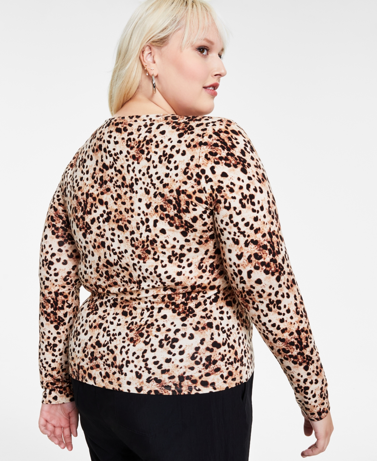 BAR III TRENDY PLUS SIZE CHEETAH-PRINT LONG-SLEEVE TOP, CREATED FOR MACY'S 