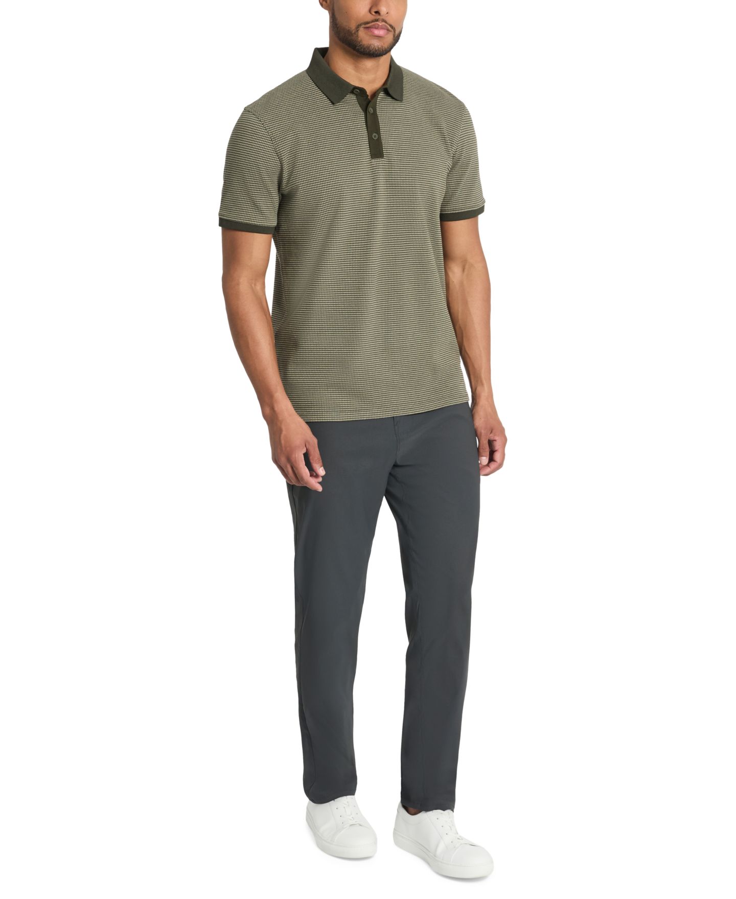 Мужское поло Kenneth Cole Slim-Fit 4-Way Stretch Textured-Knit Polo Shirt, цвет: Зелёный — фото 4