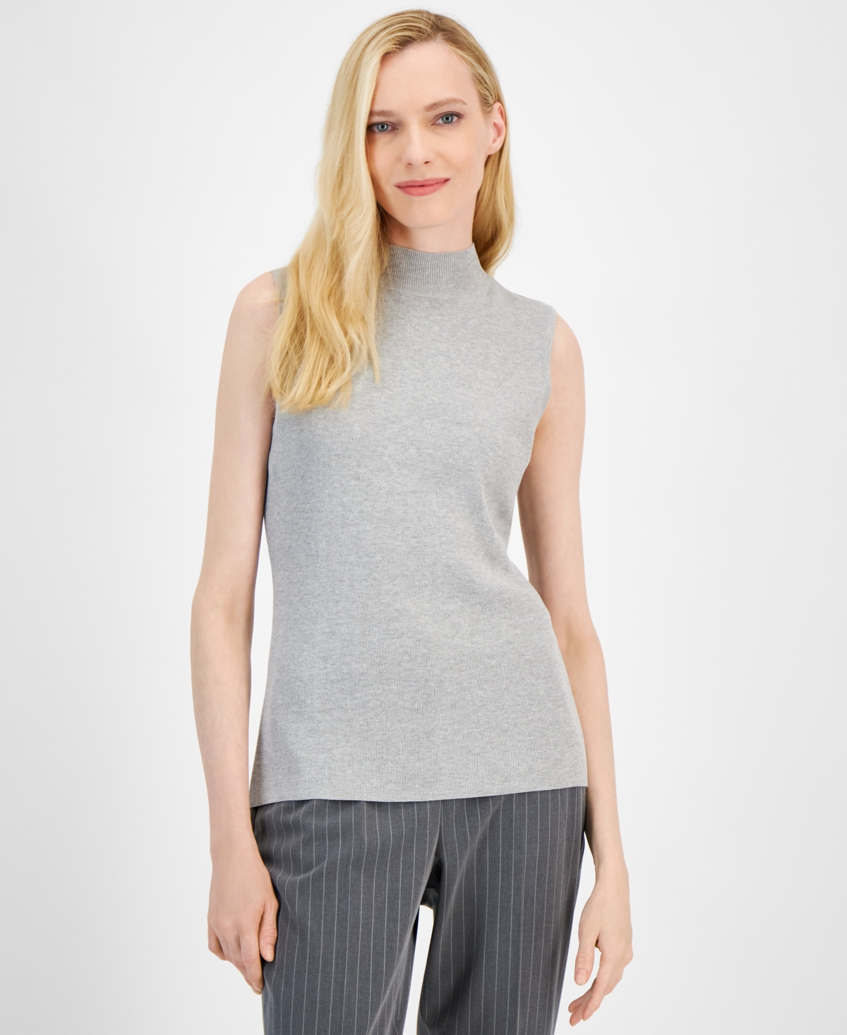 Women's Mock Neck Sleeveless Knit Top - Light Heather