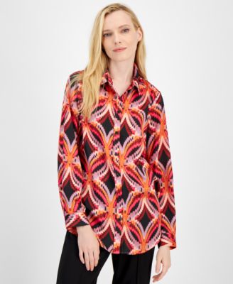 Tahari ASL - Women's Printed Button-Front Blouse