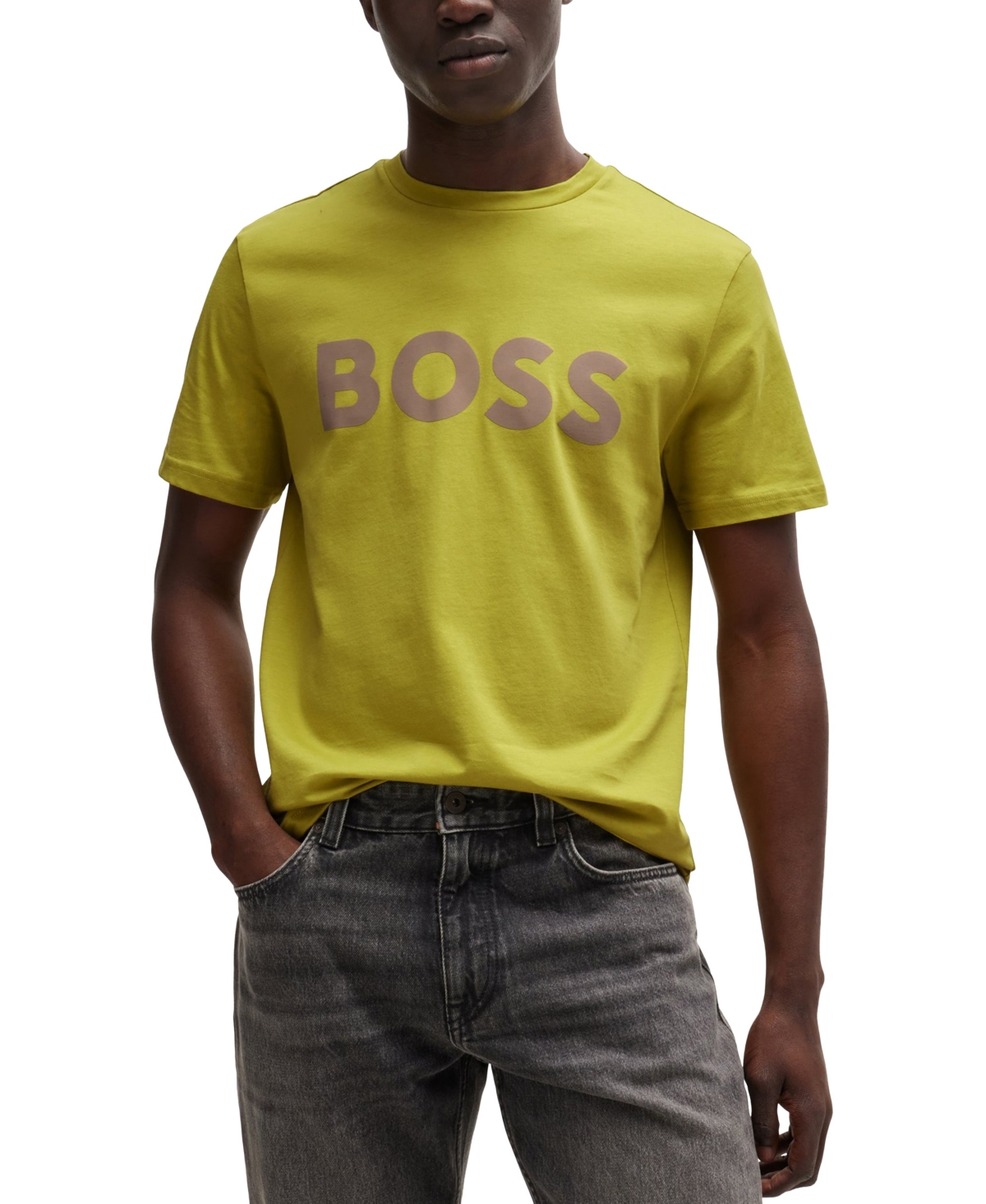 Hugo Boss Cotton-jersey T-shirt With Rubber-print Logo In Open Green