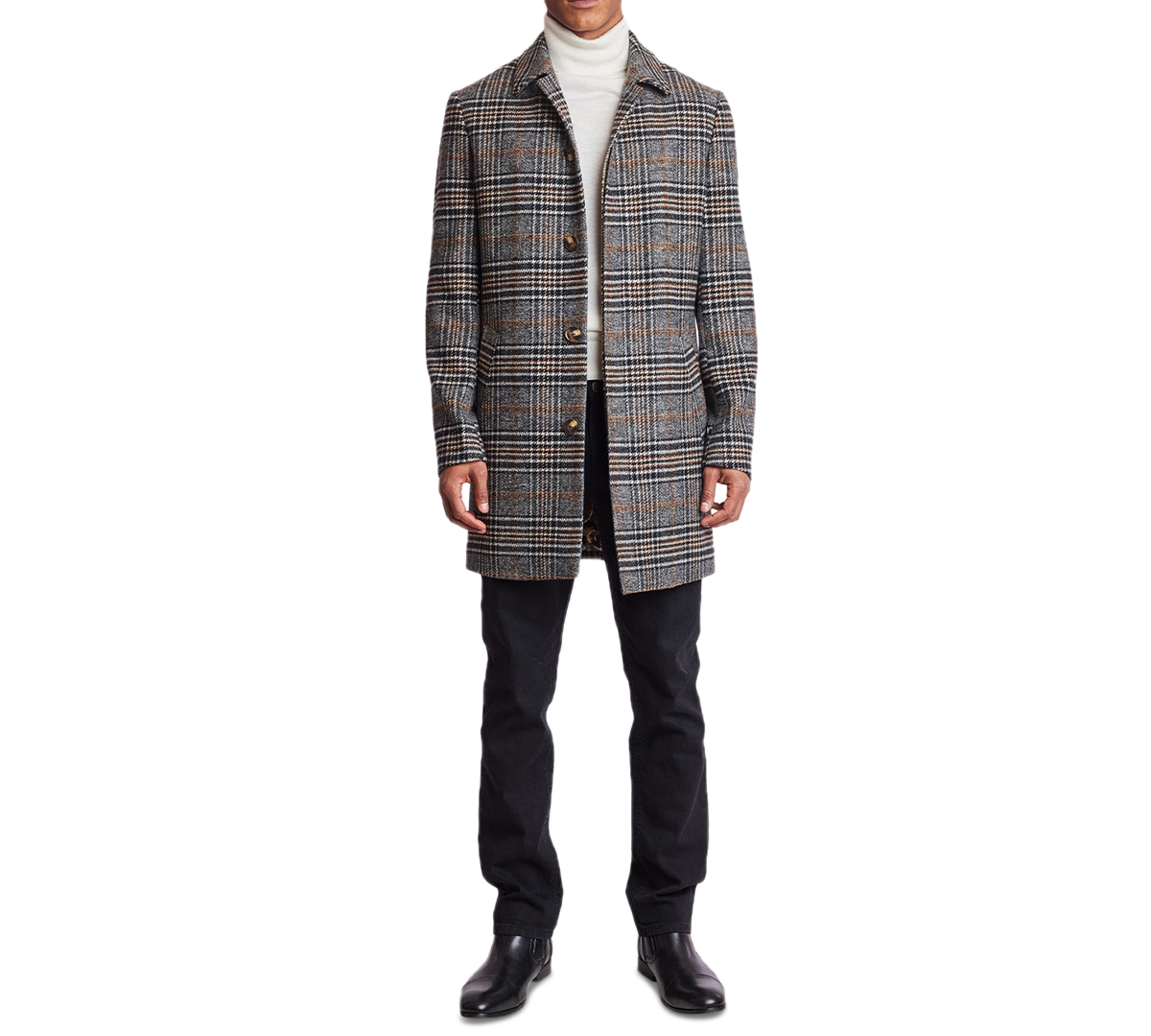 Men's Plaid Topper Coat - Blk Cml Pl