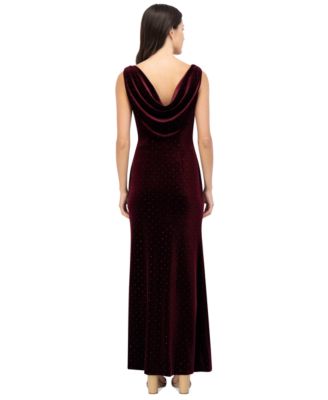 Women's Embellished Cowlneck Sleeveless Velvet Gown