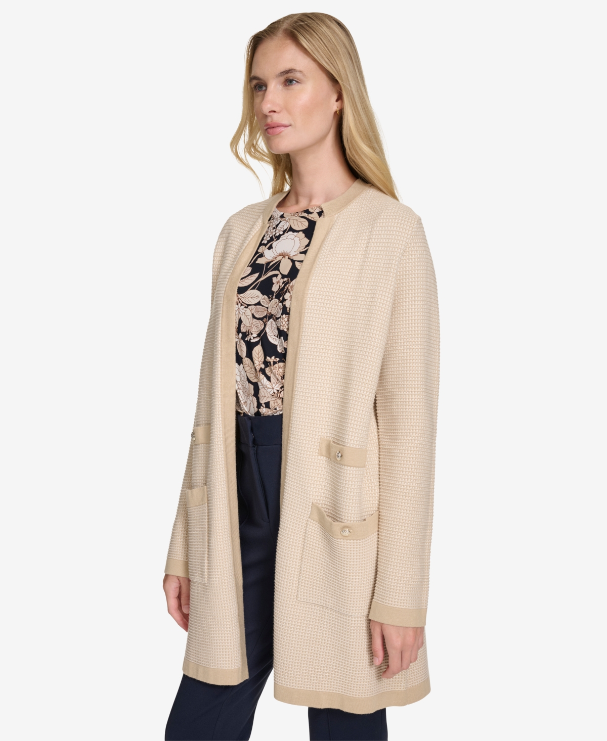 Tommy Hilfiger Women's Printed Cotton Open-Front Cardigan -ivory