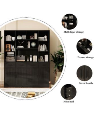 FAMAFY 15-Shelf Standard Bookshelf with Adjustable Shelves, 4 Drawers