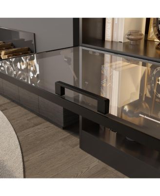 White Wood 4-Shelf Bookcase with Doors and 3-Color LED Lights