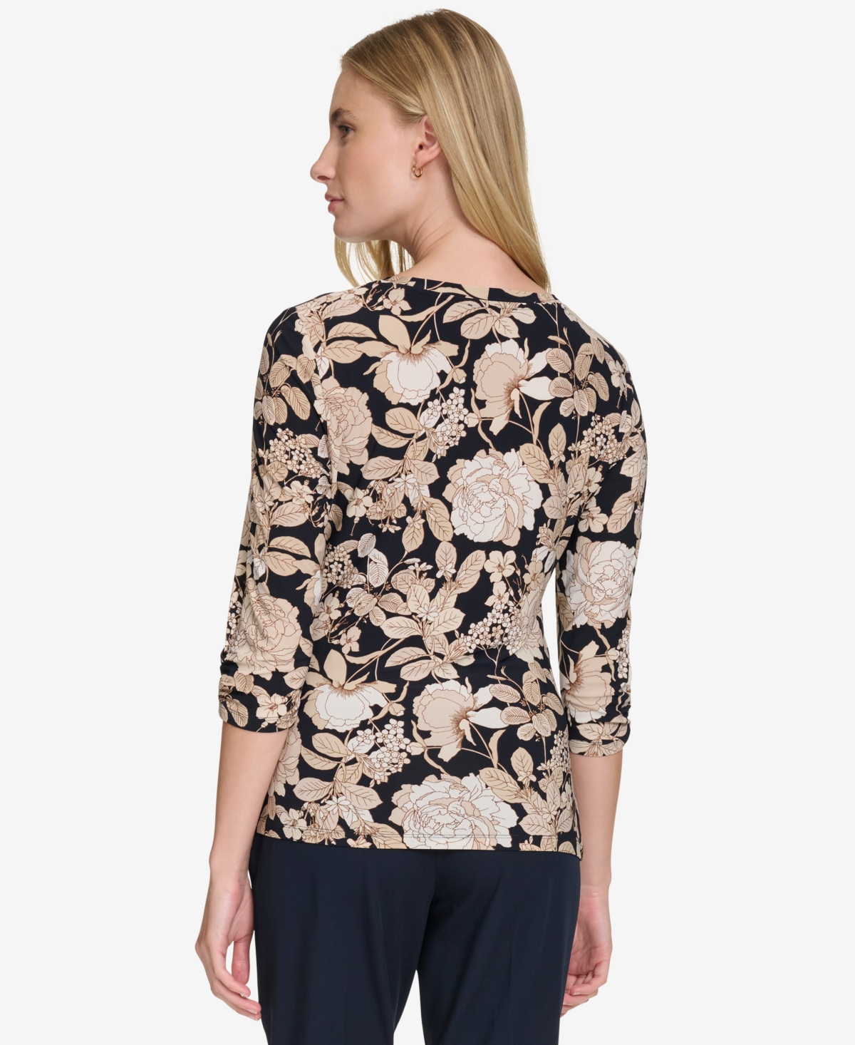 Tommy Hilfiger Women's Printed Crewneck Elbow-Sleeve Top -s