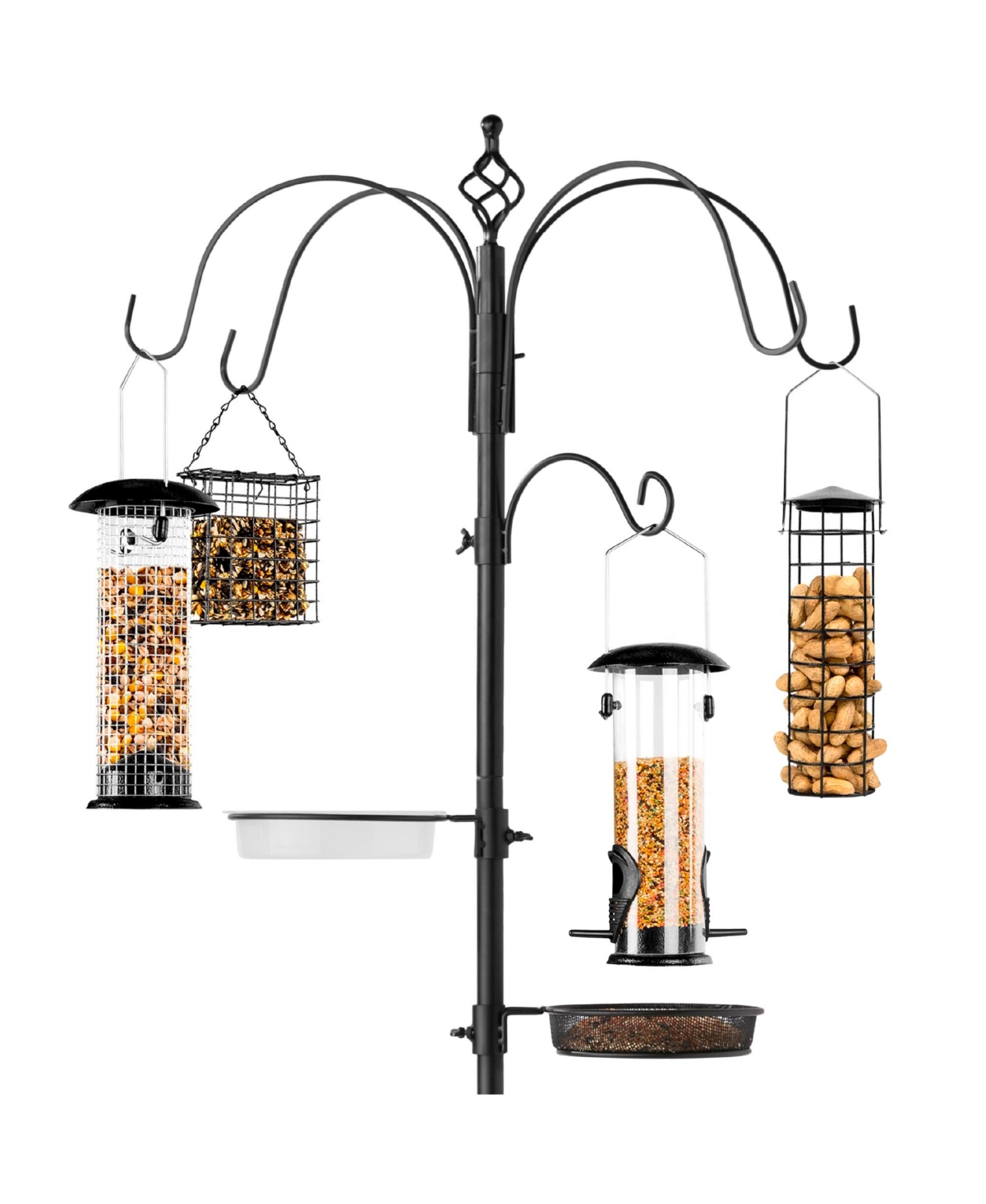 Best Choice Products 89in 6-Hook Bird Feeding Station, Steel Multi-Feeder Stand w/ 4 Feeders, Tray, Bird Bath