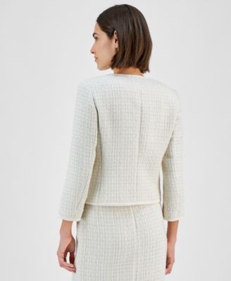Anne Klein Women's Collarless Button-Front Tweed Jacket - Macy's