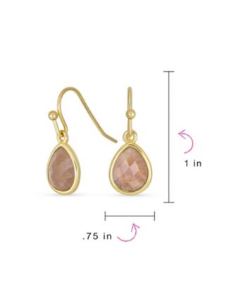 Natural Stone Faceted Briolette Teardrop Pear Shaped Drop Earrings French Wire Fish Hook Yellow Gold Plated