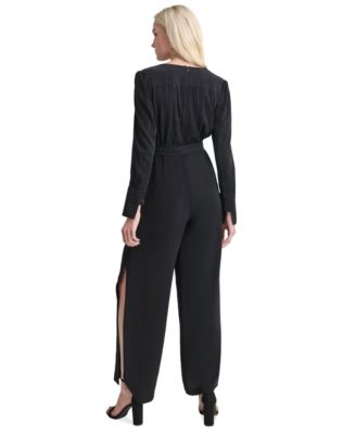 DKNY Women's Rhinestone-Striped Split-Leg Jumpsuit