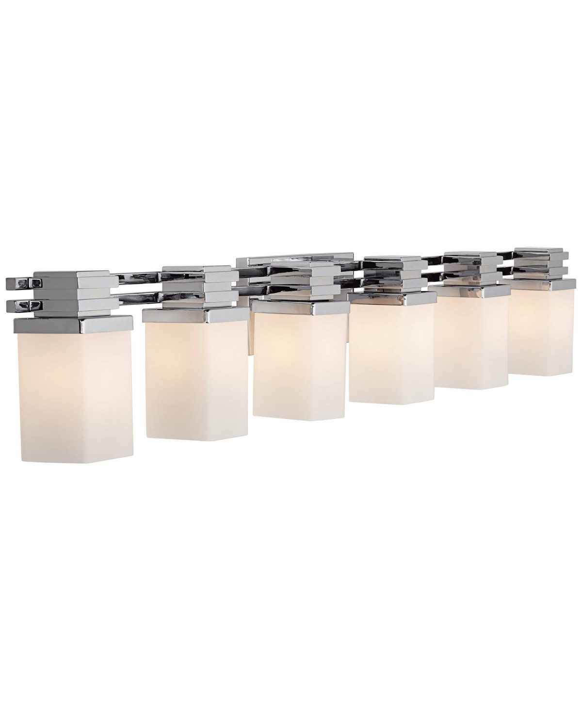 Bennett Modern Wall Light ChromeHardwired Wide 6-Light Fixture Etched White Opal Glass Rectangular Shade for Bathroom Vanity Mirror Hous
