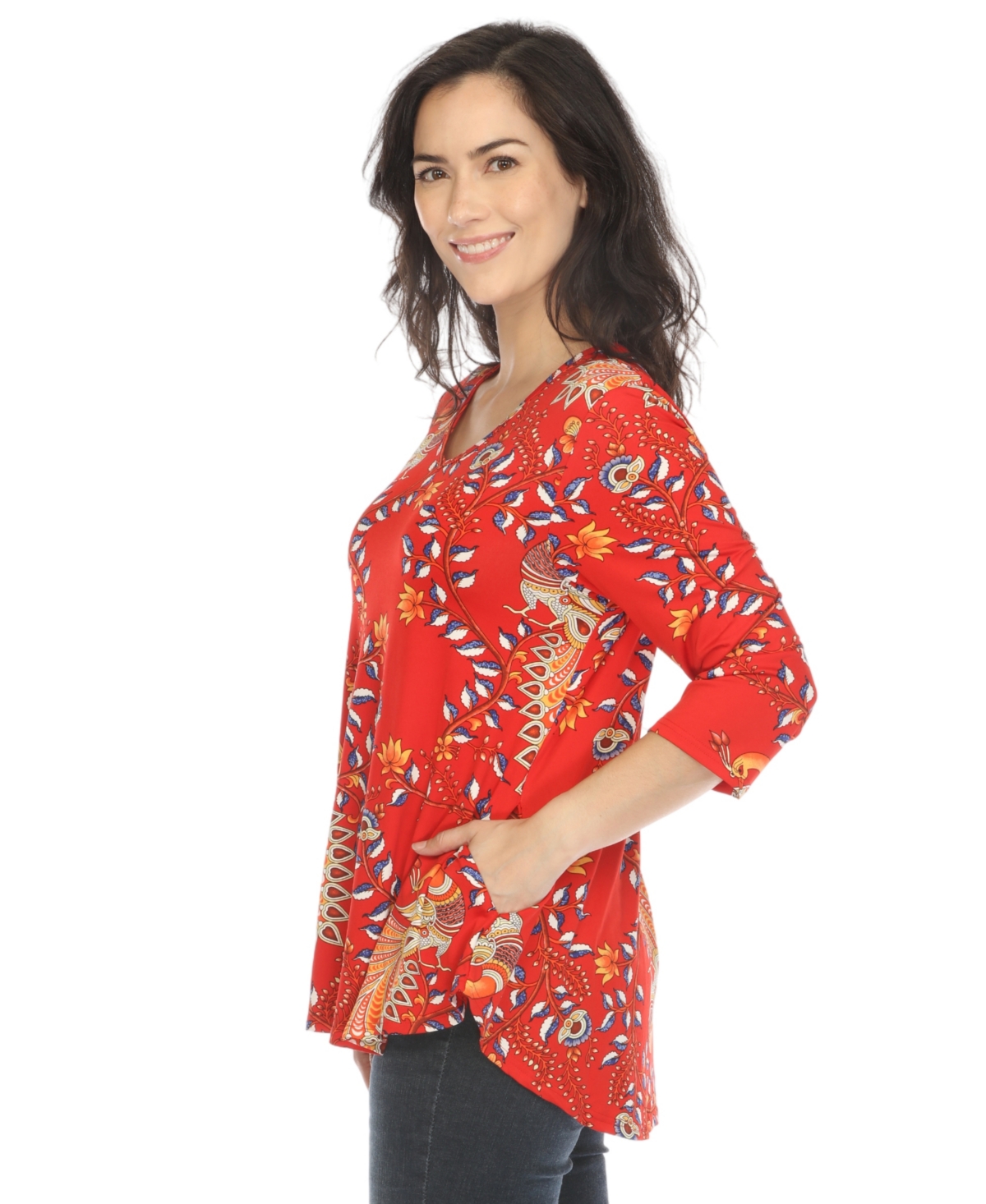 White Mark Women's Vibrant Boho Swing Top In Red
