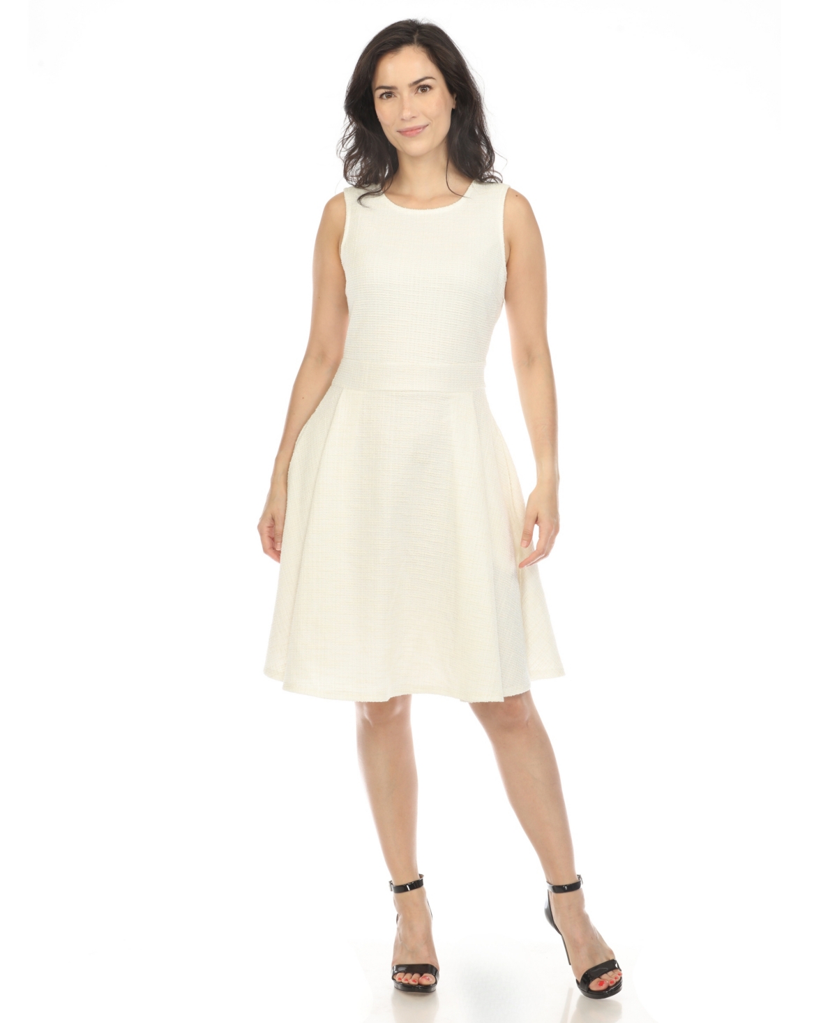 White Mark Women's Tweed Fit And Flare Dress In White