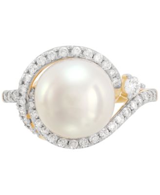 Cultured Freshwater Pearl (10mm) & Lab Grown Diamond (3/8 ct. t.w.) Ring in 14k Gold