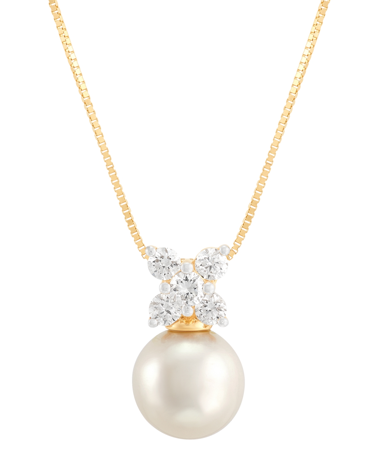 Grown With Love Cultured Freshwater Pearl (8-1/2mm) & Lab Grown Diamond (1/3 Ct. T.w.) Cluster 18" Pendant Necklace In Gold