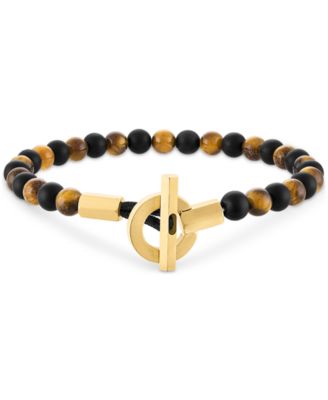 Onyx & Tiger Eye Bead Toggle Bracelet in Gold-Tone Ion-Plated Stainless Steel, Created for Macy's (Also available in Onyx & Lapis Lazuli)