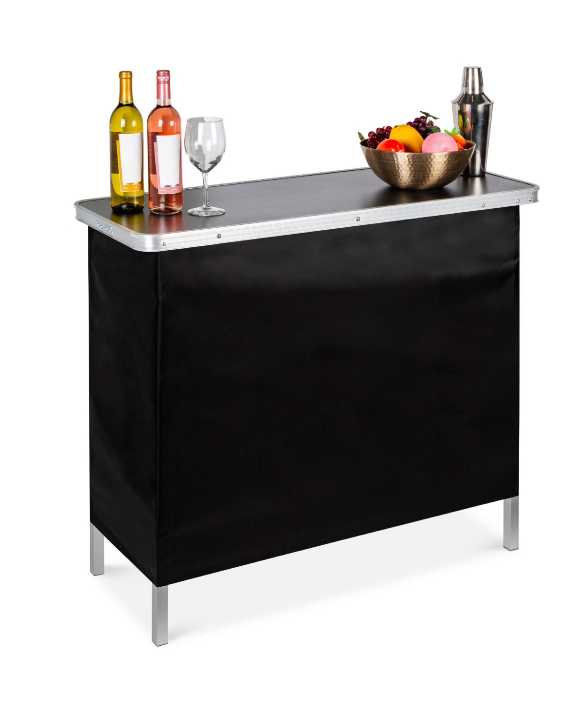 Portable Pop-Up Bar Table for Indoor/Outdoor, Party, Picnic w/ Carrying Case, Removable Skirt - Black