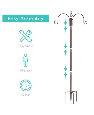 91in 4-Hook Bird Feeding Station, Steel Multi-Feeder Stand w/ 2 Feeders, Tray, Bird Bath