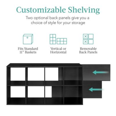 8-Cube Bookshelf, 11in Display Storage System, Organizer w/ Removable Back Panels