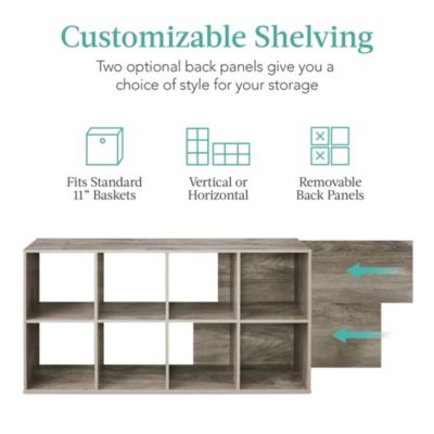 8-Cube Bookshelf, 11in Display Storage System, Organizer w/ Removable Back Panels