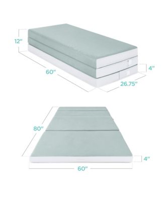 4in Thick Folding Portable Seafoam Mattress Topper w/ Carry Case, Washable Cover