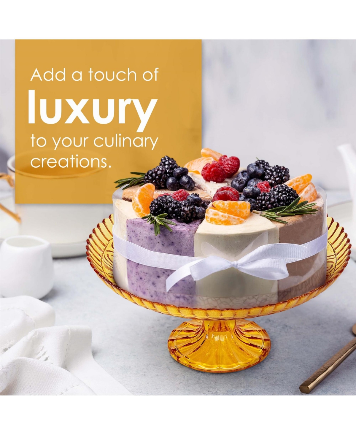 Amici Home Flower Footed Glass Cake Stand -- Amber