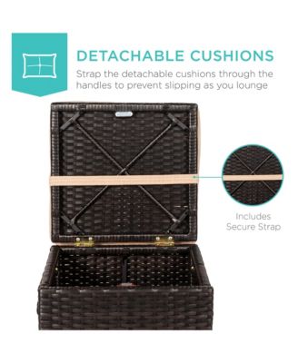 Set of 2 Wicker Ottomans, Multipurpose Furniture w/ Removable Cushions, Steel Frame