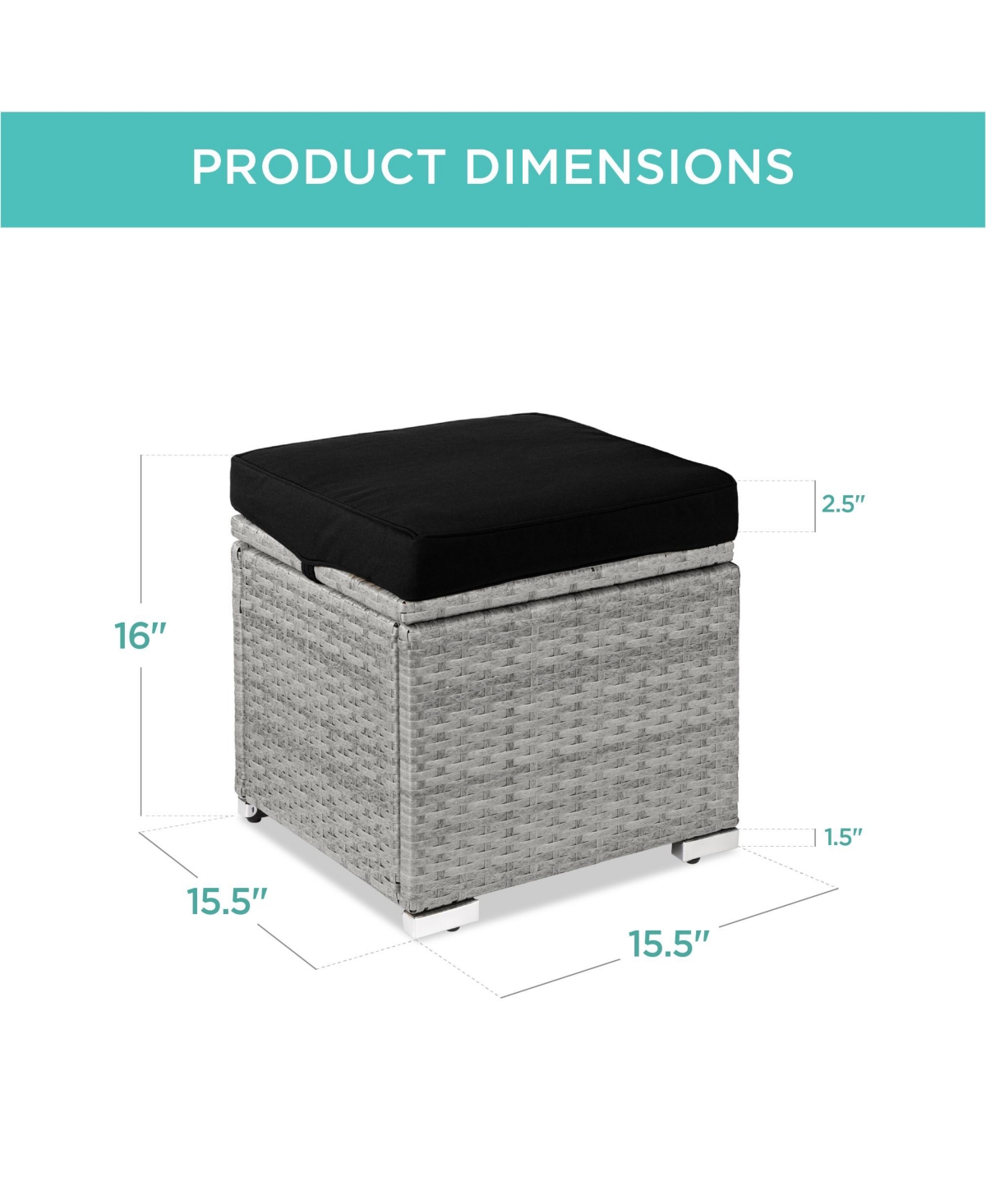 Best Choice Products Set of 2 Wicker Ottomans, Multipurpose Furniture w/ Removable Cushions, Steel Frame -black