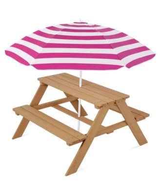 Kids Wooden Picnic Table, Outdoor Activity Table w/ Adjustable Umbrella, Seats